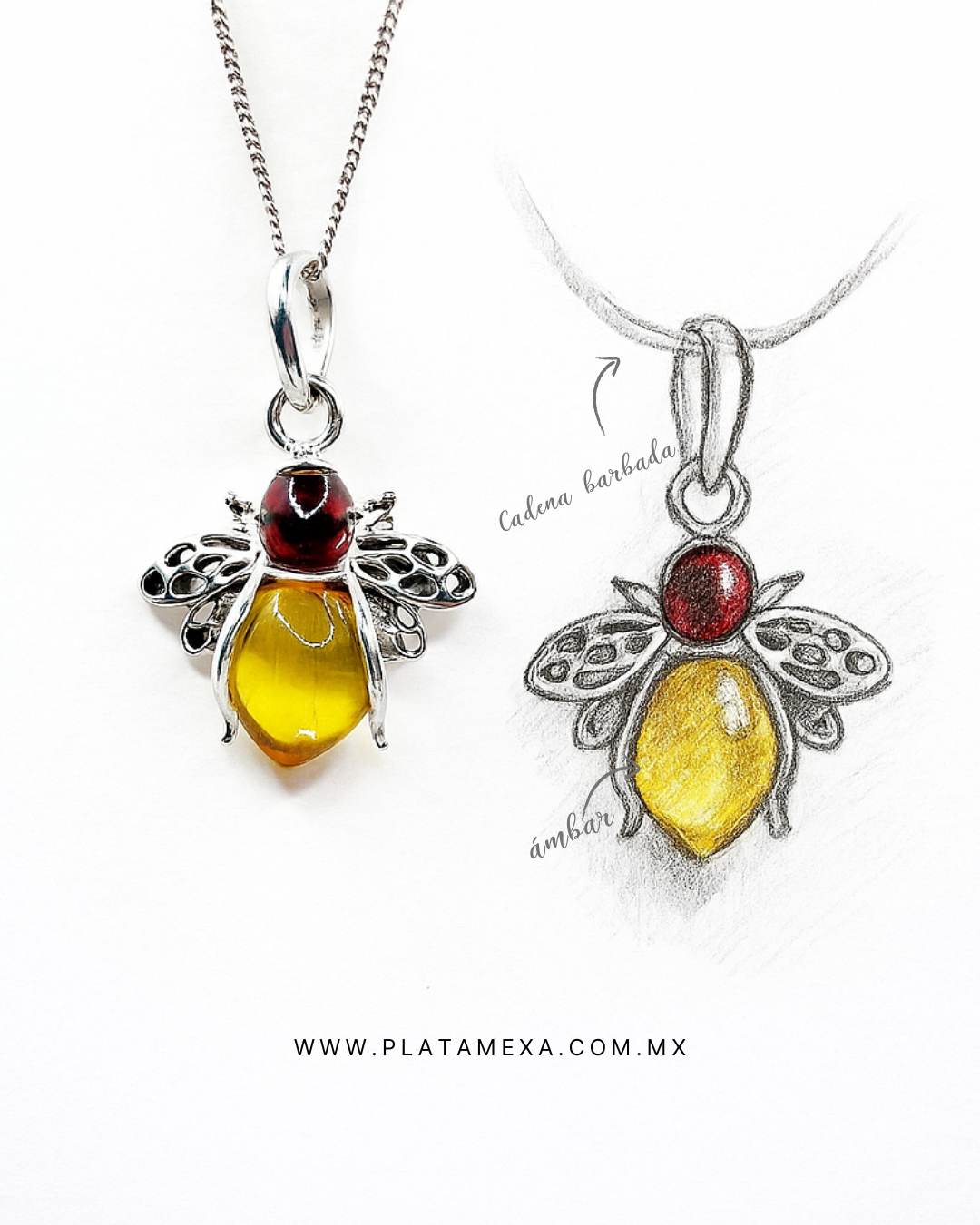 Collar abeja ámbar